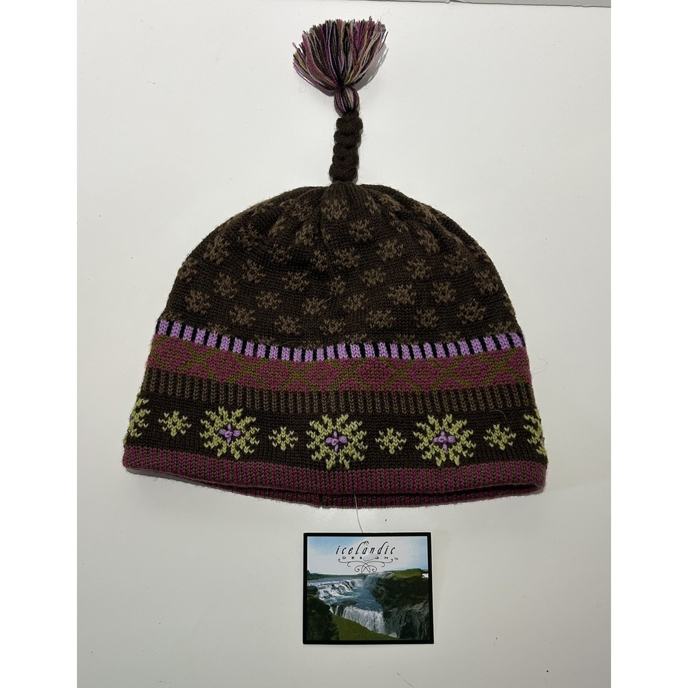 ICELANDIC DESIGN Brown Conifer Hat Warm Beanie Wool Womens One Size